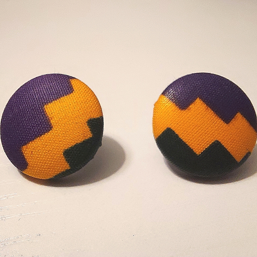 African Print Button Earrings